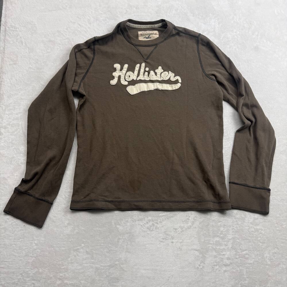 Hollister Men's Brown Long Sleeve Thermal Shirt Size XL Waffle Knit Y2K